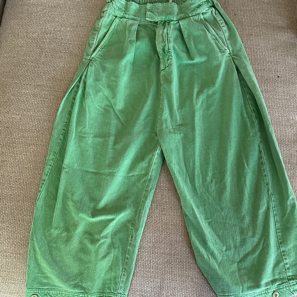 Free People Green Wide-Leg Casual Jeans